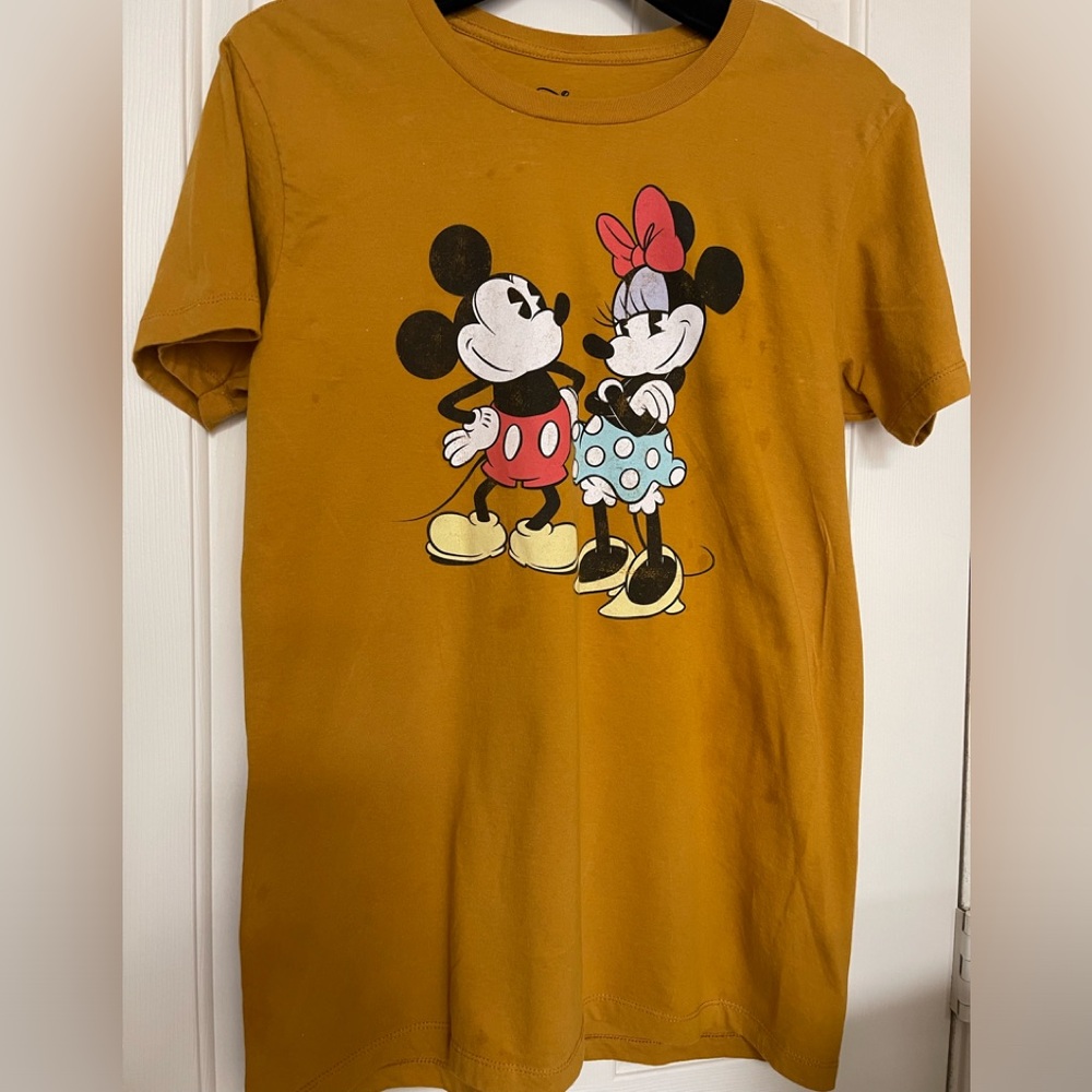 Disney MICKEY and MINNIE MOUSE T-Shirt Gold Cotton Shirt Sleeve Sz Large